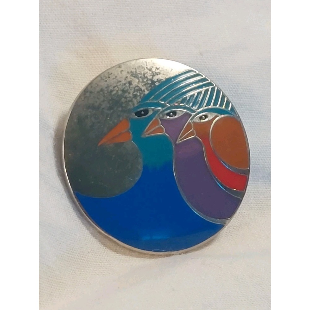 Laurel Burch Vintage Brooch Celestial Birds Colorful Enamel Silver Pin Retro